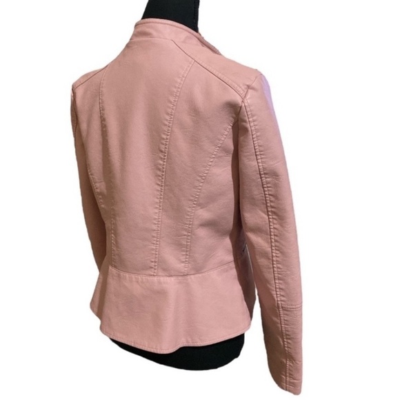 BACCINI SOFT PINK Faux Leather Hourglass Moto Jacket Blazer Women’s Size Small - Picture 4 of 6